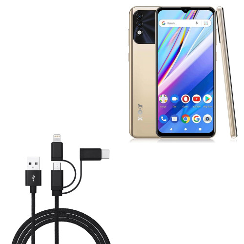 BoxWave Cable Compatible with Xgody X60 Pro - AllCharge 3-in-1 Cable for Xgody X60 Pro - Jet Black