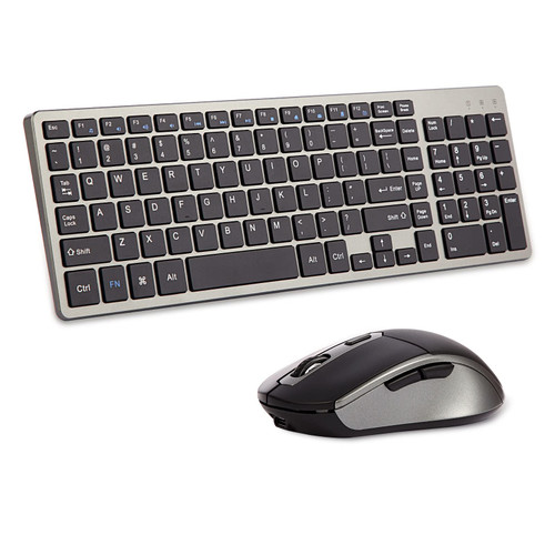 Rechargeable Wireless Keyboard and Mouse Combo, Compact Wireless Keyboard and Mouse Set 2.4G Ultra-Thin Design for Windows, Computer, Desktop, PC, Laptop - Black Gray