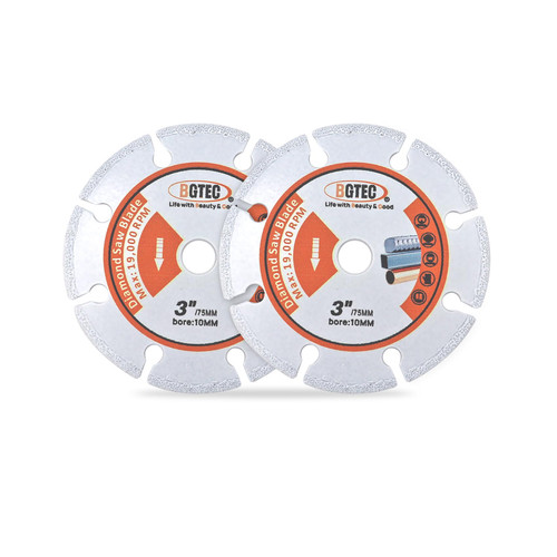BGTEC Diamond Cutting Disc, 3" Cut-Off Wheel Diamond Blade for Cutting Carbide Metal, Alloys, Iron,Stainless Steel, 2pcs Vacuum Brazed
