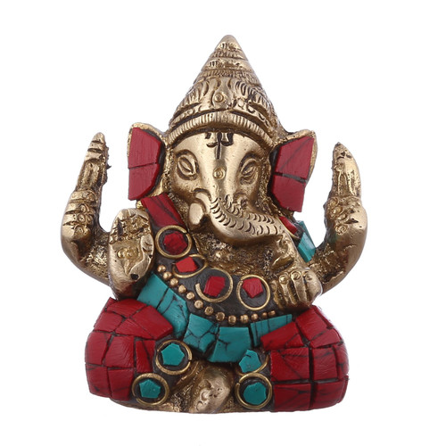 Purpledip Hindu Religious God Small Statue of Lord Ganesha (Ganapathi or Vinayaka) in Solid Brass Metal with Turquoise Gem-Stone Work for Table Top, Home Temple or Office/Shop Puja (10954) Purpledip Hindu Religious God Small Statue of Lord Ganesha (Ganapathi or Vinayaka) in Solid Brass Metal with Turquoise Gem-Stone Work for Table Top, Home Temple or Office/Shop Puja (10954)