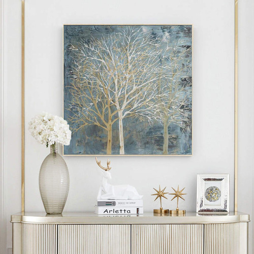Nordic Beautiful Blue Tree Abstract Posters And Prints Wall Art Canvas Painting Abstract Trees Modern Home Decorative Pictures 70x70cm Frameless