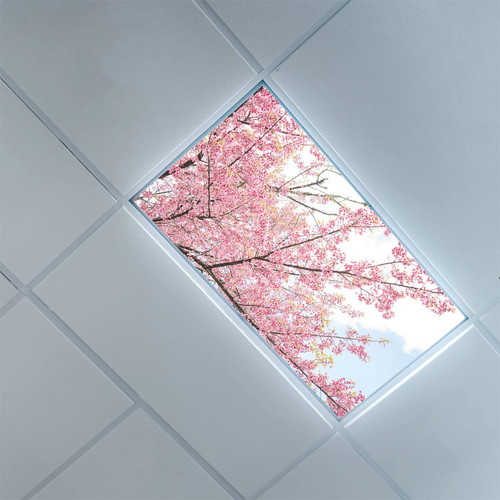 Fluorescent Light Covers for Ceiling Light Diffuser Panels-Cherry Blossom Pattern-Fluorescent Light Covers for Classroom Office-2ft x 4ft Drop Ceiling Fluorescent Decorative,Pink and Baby Blue