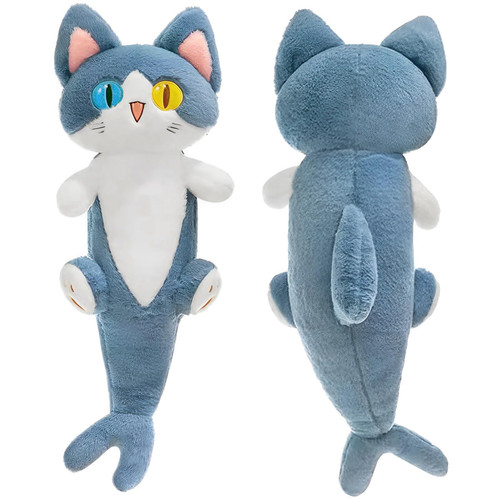 Ditucu Cute Shark Cat Plush Pillow Long Cartoon Kitten Stuffed Animal Toy Kawaii Body Sleeping Plushie Gifts for Kids 19.6 inch