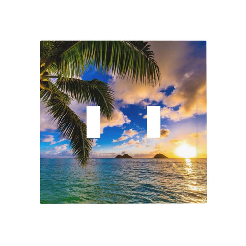Wall Plate Tropical Hawaii Palm Tree Ocean Sea Sunset 2-Gang Light Switch Plate Duplex Toggle Switch Covers For Bedroom Kitchen Home Decor