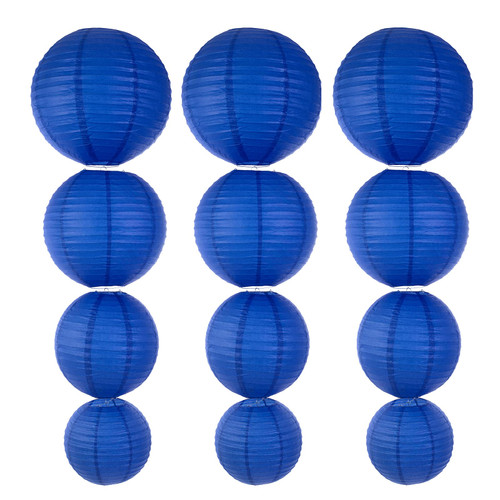Dark Blue Chinese Japanese Paper Lanterns 12pcs Assorted Sizes (10" 12" 14" 16" Inch), Paper Lanterns Decorative for Party Decorations, Hanging Paper Lanterns