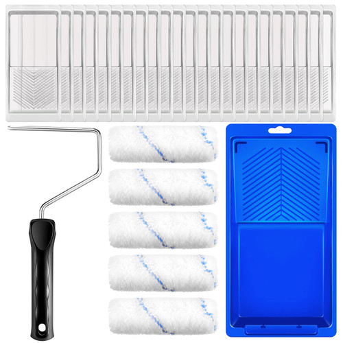 30 Pieces Paint Roller Tray Set 4 Inch Small Paint Roller High Density Roller Paint Brush with Roller Cover Refills with Frame, Paint Tray, Liners for Painting Walls, Cabinets, Flat Surfaces