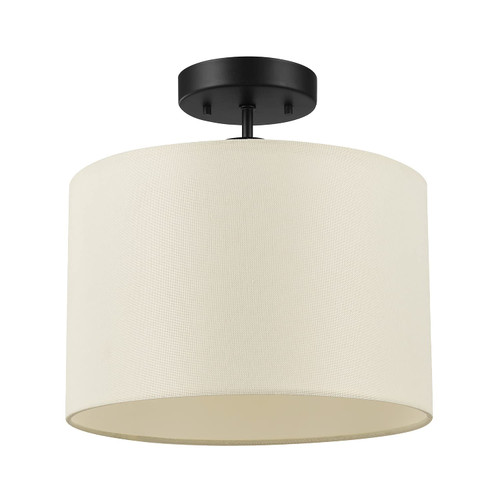 Globe Electric 69993 Jonas 1-Light Flush Mount Ceiling Light, Matte Black, Beige Linen Shade