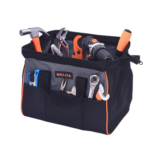 MEIJIA Portable Wide Mouth Open Multi-Compartment Pockets Heavy Duty Tool Bag With PE Board Bottom (13")