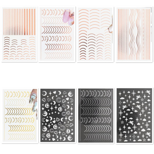 8 Sheet Line Nail Art Stickers Decals Metal Line Nail Supply Rose Gold 3D Self-Adhesive Nail Decorations Metal Curve Stripe Lines Design Letter Nail Sticker 8 Sheet Line Nail Art Stickers Decals Metal Line Nail Supply Rose Gold 3D Self-Adhesive Nail Decorations Metal Curve Stripe Lines Design Letter Nail Sticker