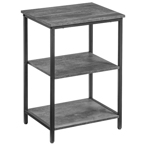 VECELO End Side Table with Storage Shelf, Industrial Night Stand, 3-Tier Small Nightstand for Living Room, Bedroom, 1 Pack, Charcoal Grey