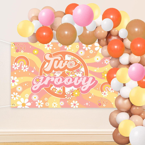 Avezano Two Groovy Party Decorations, 80Pcs Two Groovy Balloons Garland Arch Kit, Girl's 2nd Birthday Daisy Party Decorations Backdrop Banner, Retro Hippie Boho Party Supplies (80 Pcs)