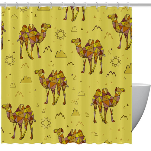 VAPOKF Shower Curtain for Bathroom Decor, Camels of Geometry Shape Waterproof Polyester Fabric Bath Curtain Set with 12 Hooks - 66x72 Inches