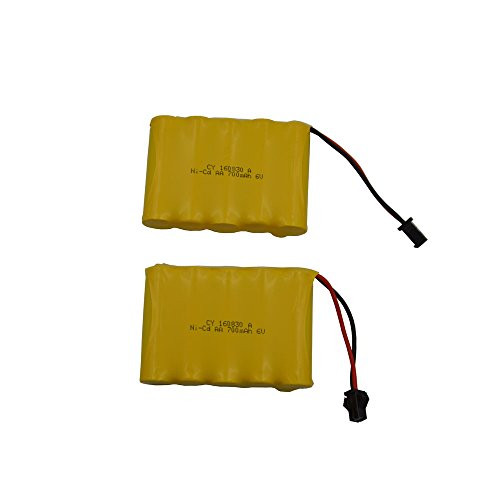 Blomiky 2 Pack 6.0V 700mAh Ni-cd Rechargeable AA Battery Pack SM 2P Plug for Amphibious Stunt RC Cars & 11 Channel 510 RC Excavator Blexy 1/18 ZCToys X-Knight GS06 GS02 GS07 RC Car 6V 700mAh Yellow 2