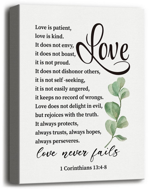 Canvas Wall Art Love is Patient Love is Kind 1 Corinthians 13:4-8, Inspirational Canvas Prints Poster Home Wall Art Decor, Hanging Christian Wall Decor, Gift for Christian 12x15