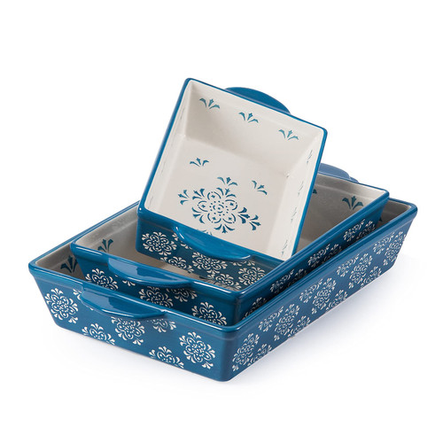 Original Heart Casserole Dish Ceramic Baking Pan 3pcs Bakeware Set Blue Baking Dish for Oven 9x13 Baking Pan Casserole Dish Set Nonstick Baking Dishes for kitchen