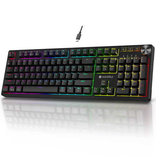 KOORUI Gaming Keyboards,104 Keys Full Size Mechanical Keyboard Wired 26 RGB Backlit with Red Switch Gamer Keyboards for Windows MacOS Linux