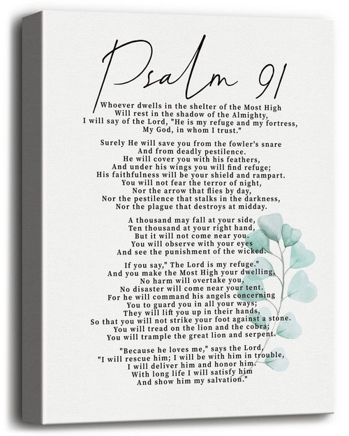 Psalms 91 Christian Canvas Wall Art, Spiritual Wall Decor Sign Scripture Signs for Home or Office Decor, Inspirational Quote Canvas Prints Poster Wall Art, Christian Family Home or Office Decor Saying