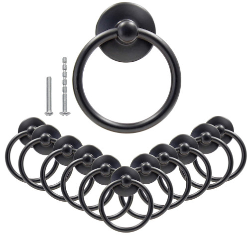 Bonsicoky 12Pcs Round Ring Drawer Pulls Matte Black Ring Handle Knobs for Cabinet Drawer Dresser Cupboard Wardrobe, Single Hole