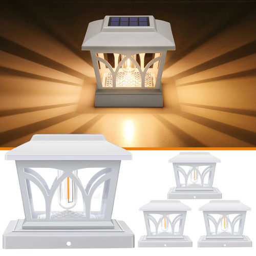 APONUO Solar Post Cap Lights Filament 1000mAh,4x4 Post Solar Lights 2 Brightness Levels 8/16LM Waterproof Solar Fence Post Lights for 4x4,6x6 Posts Caps Wood,4x4 Vinly Post Caps,White,4 Pack