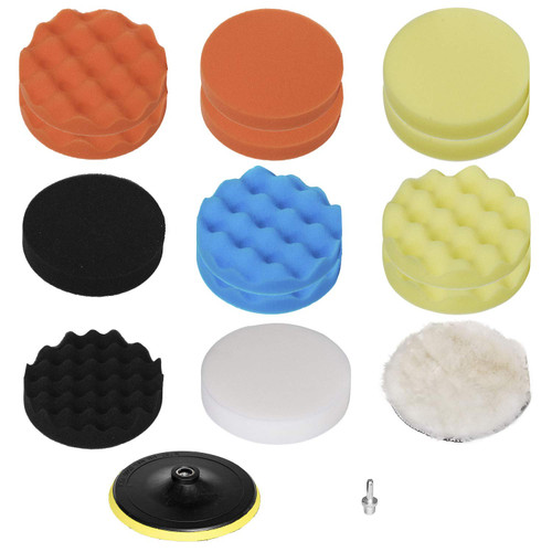 HIFROM 7"/180mm Polishing Buffing Pad Auto Car Drill Polisher Buffer Sponge Pads Set M14 Drill Adapter with Shank, Car Foam Drill Polishing Pad Kit (Set of 16)