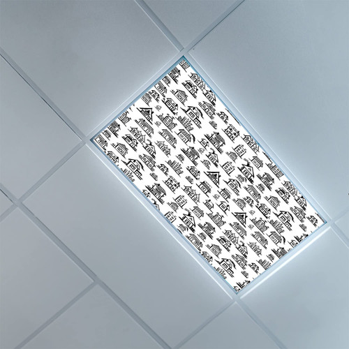 Fluorescent Light Covers for Ceiling Light Diffuser Panels-City Pattern-Light Filters Ceiling LED Ceiling Light Covers-2ft x 4ft Drop Ceiling Fluorescent Decorative,White Black