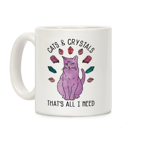LookHUMAN Cats and Crystals White 11 Ounce Ceramic Coffee Mug LookHUMAN Cats and Crystals White 11 Ounce Ceramic Coffee Mug