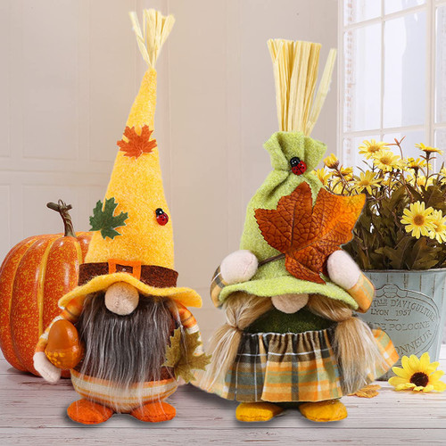 Fall Decorations for Home, Farmhouse Fall Decor Gnomes Plush Mr & Mrs Thanksgiving Decorations with Maple Leaves and Acorn, Fall Tiered Tray Decor Harvest Holiday Gnome Elf Ornaments Fall Autumn Gifts