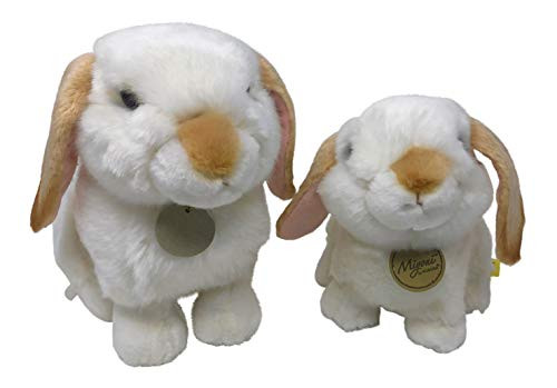Set of 2 Miyoni Mother Baby White Rabbit Bunny with Tan Lop Ears Toy Stuffed 11 inch and 8 inch Plush by Aurora