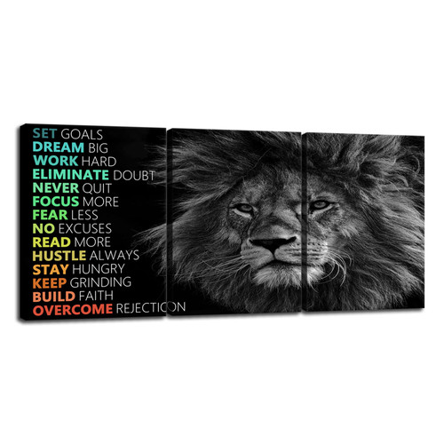 Inspirational Office Decor Wall Art Motivational Canvas Wall Art Lion Posters Entrepreneur Quote Wall Paintings Picture 3 Pieces Artwork for Home Bedroom Decor Framed Ready to hang[36''Wx 16''H]