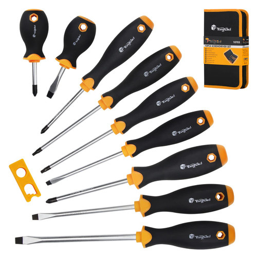 YF YoungFulTool 10 Piece Magnetic Screwdriver Set Include Slotted Phillip Torx Tips Stubby Screwdrivers for Confined Space Magnetizer Demagnetizer with Screwdriver Pouch Men Tools