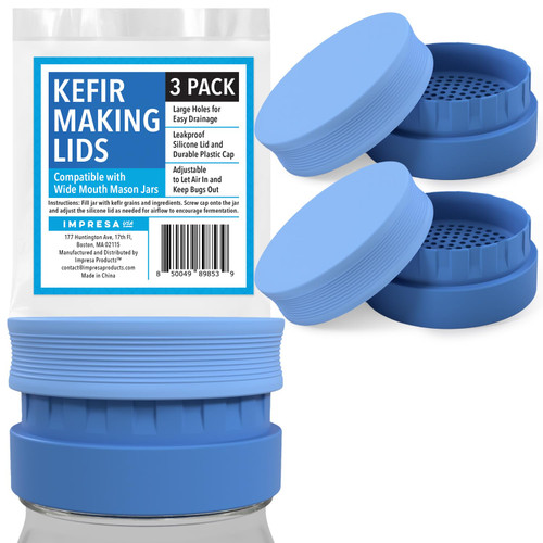 [3-Pack] Kefir Mason Jar Strainer Lids for Making Kefir With No Clogs - for Milk Kefir Grains and Water Kefir Grains - Kefir Starter Kit for Home Fermentation - Wide Mouth Kefir Strainer Lids