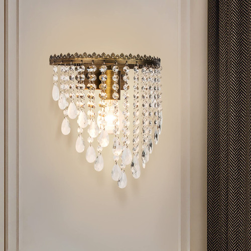 FIRVRE Modern Crystal Wall Sconce Vintage Luxury Wall Mount Lamps Fixtures with Raindrop Decoration Elegant Light Fixture E26 for Bedroom Living Room Bathroom Corner Hallway