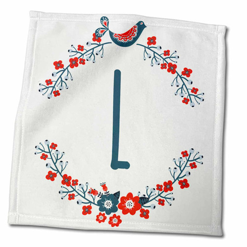 3dRose Monogram Initial Letter L with a red and Blue Floral Wreath and Bird. - Towels (twl-336879-3)