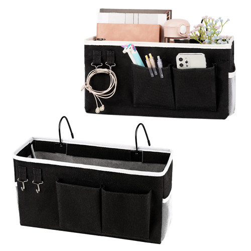 Trycooling Bedside Caddy, Bedside Organizer Caddy Hanging Storage for Dorm Rooms Bed Rails Bunk Hospital Beds Crib (2pc Black)
