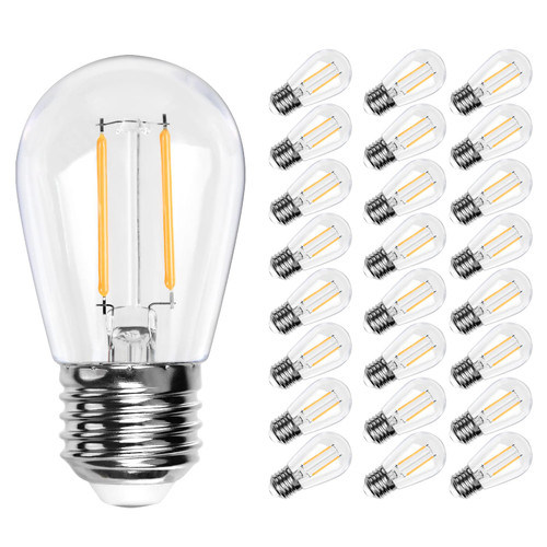 ROMANJOY 25 Pack S14 LED Replacement Bulbs, Shatterproof String Light Bulbs, 2200K Non-Dimmable, 2W Equivalent to 20W, E26 Base Edison LED Light Bulbs for Outdoor Patio Garden Vintage Lights ROMANJOY 25 Pack S14 LED Replacement Bulbs, Shatterproof String Light Bulbs, 2200K Non-Dimmable, 2W Equivalent to 20W, E26 Base Edison LED Light Bulbs for Outdoor Patio Garden Vintage Lights
