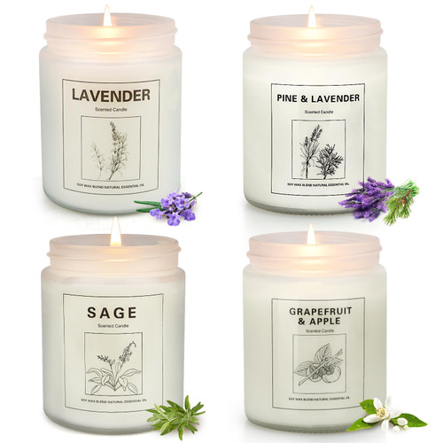Candles for Home Scented, 4 Pack Scented Candles Gifts for Women 28 oz 200 Hour Long Lasting Natural Soy Candles, Lavender, Sage, Juniper & Lavender, Grapefruit & Apple 4 Scents