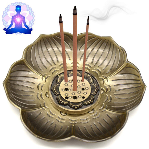 OMyTea Incense Stick Holder - Brass Incense Burner with Ash Catcher for Meditation, Yoga, Home Office Fragrance (Lotus)