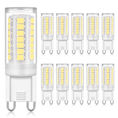 YUIIP G9 LED Bulbs 4W Daylight White 6000K, 40W Halogen Bulb Equivalent, AC110V-130V G9 Bi-pin Ceramic Base LED Light Bulbs, Non-Dimmable 10-Pack