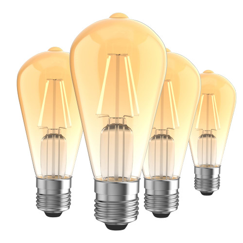 ST64 (ST21) Dimmable LED Edison Light Bulbs, 4W (Equivalent 40W), 5000K Daylight White (Amber Glass) E26 Base Vintage Light Bulb LED Filament Bulbs for Rustic Pendant, Reading, Home Light -4 Pack