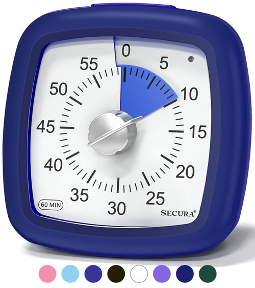 Secura 60-Minute Visual Timer, Silent Study Timer for Kids and Adults, Time Clocks, Time Management Countdown Timer for Teaching (Navy Blue & Navy Blue)
