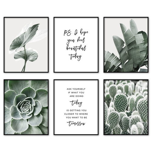 AllBlue Sage Green Room Decor Botanical Wall Art Prints Bathroom Decor Wall Art Motivational Wall Art Bedroom Boho Wall Decor Plant Leaves Set of 6 (11x14, Sage Green)