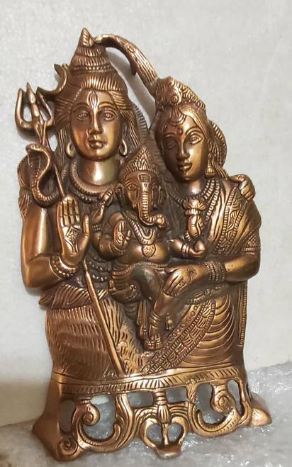 PARIJAT HANDICRAFT Matel Wall Hanging Of Lord Shiva Parvati Ganesha Showpiece Best For Home Decor Ideal For Gifting Purposes.