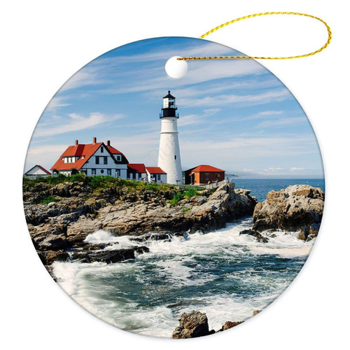 Christmas Ornaments, USA, Maine, Portland Headlight Lighthouse on Rocky Shore HolidayDecorative Tree Hanging Ornaments Traditional Xmas Keepsake Memorial Family Souvenir Made in USA