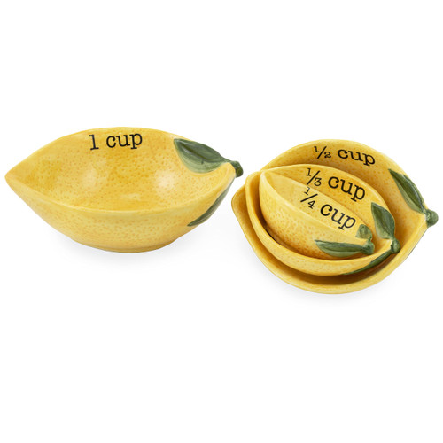 Boston International Ceramic Nesting Measuring Cups, Set of 4, Painterly Lemons