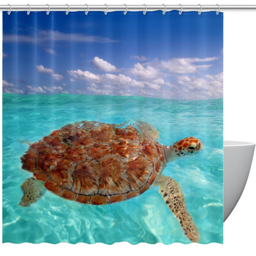 VAPOKF Shower Curtain for Bathroom Decor, Turtle on Sea Waterproof Polyester Fabric Bath Curtain Set with 12 Hooks - 60x72 Inches