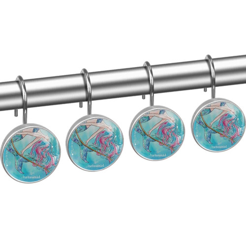 Shower Curtain Hooks, Rust Proof Decorative Shower Curtain Hooks Hangers for Bathroom Curtains, Clothing, Mermaid Cartoon Ocean
