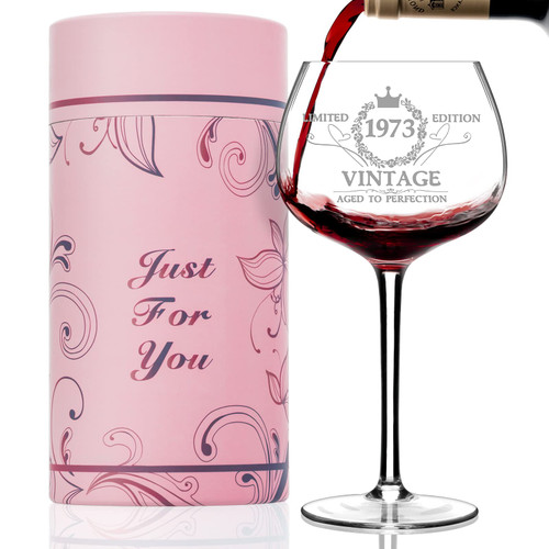 50TH Birthday Gifts for Her, Vintage 1973 Engraved 50th Wine Glass, 50 Year Old Birthday Decorations For Women, Funny 50 Bday Gifts Idea For Women, Friends, Daughter, Sister Mom - Turning 50 Present 50TH Birthday Gifts for Her, Vintage 1973 Engraved 50th Wine Glass, 50 Year Old Birthday Decorations For Women, Funny 50 Bday Gifts Idea For Women, Friends, Daughter, Sister Mom - Turning 50 Present
