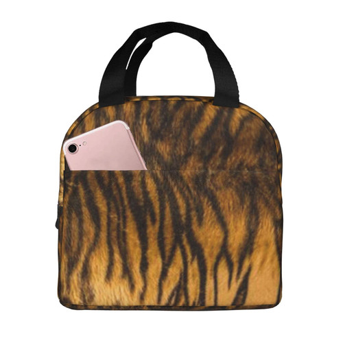 Reusable Lunch Tote Bag Tiger Fur Texture Camouflage Insulated Lunch Bag Durable Cooler Lunch Box