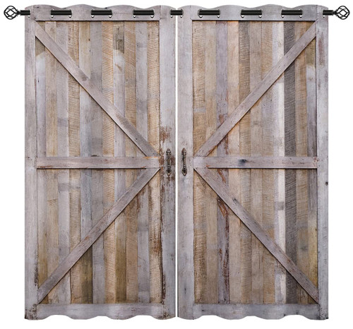 Rustic Barn Door Blackout Curtains for Girls Boys Home Decor, Old Wooden Door Farmhouse Vintage Grommet Thermal Insulated Drapes Darkening Window Curtain for Bedroom Living Room, 63 x 63 Inch
