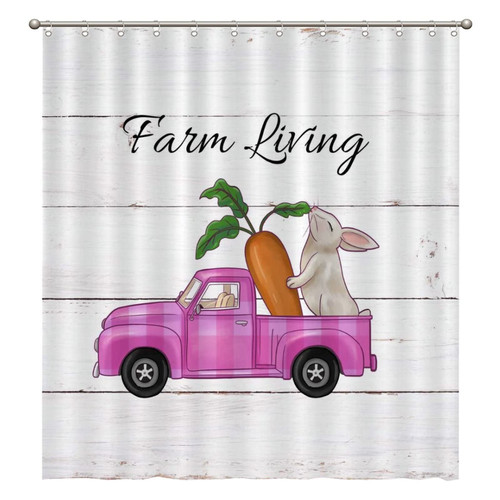 UTF4C Truck Grain Flower Shower Curtain Set, Polyester Bath Curtain Washable 71" x 79", Hotel Home Restroom Bathroom Bathtub Decor, Set with Hooks